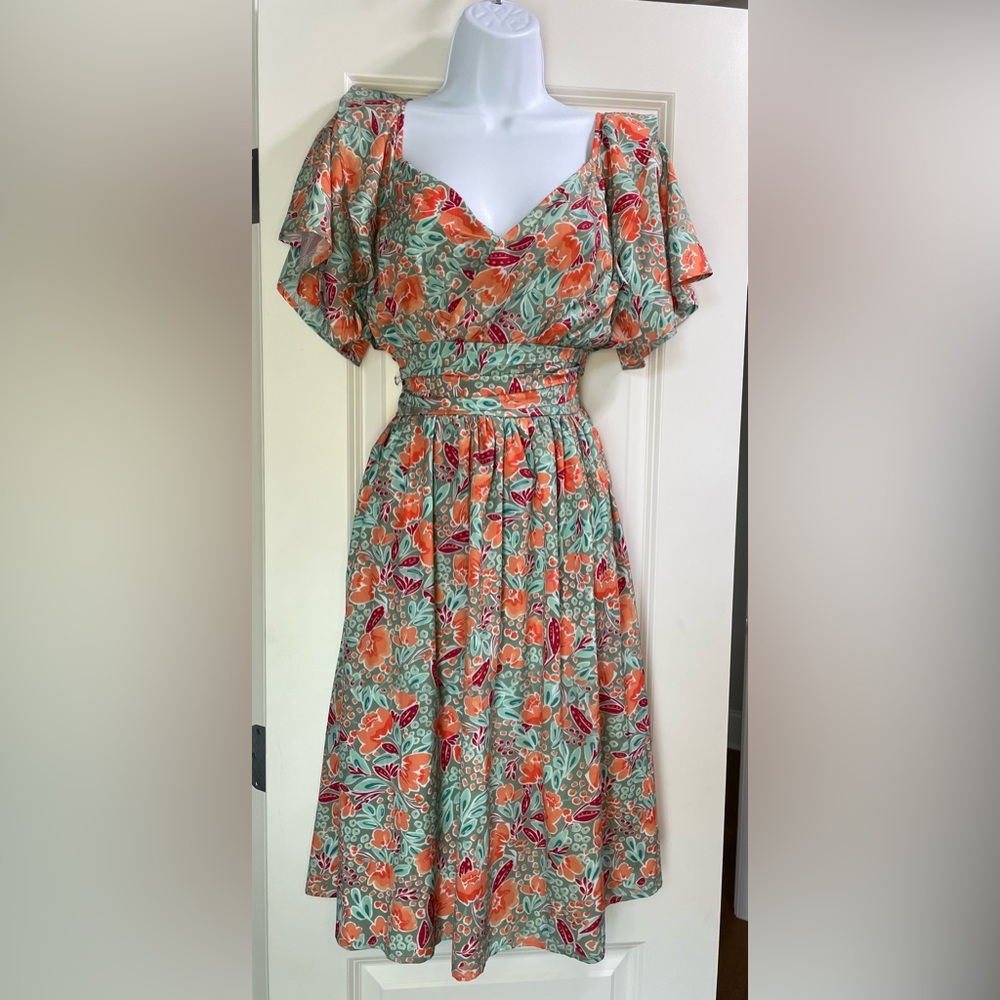 Baltic born sage multi color ruffle mini dress, size small